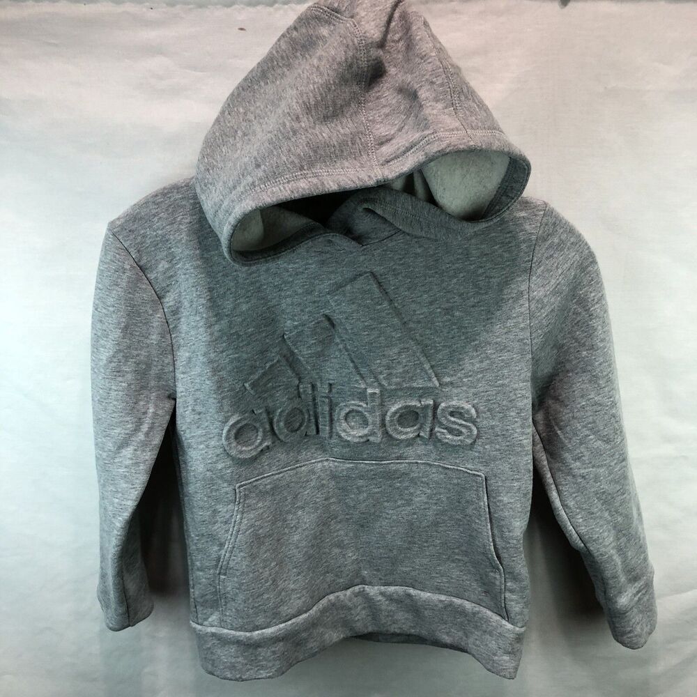adidas Boys Exclusive Embossed Logo Hoodie Sweatshirt Light Grey Small 8 AAA10